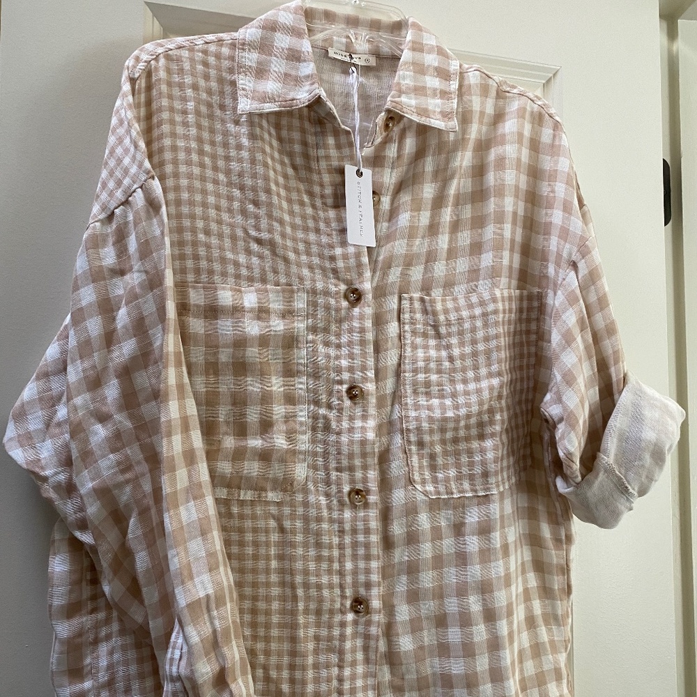 Stylish and comfort! Linen checkered blouse new with tags size small